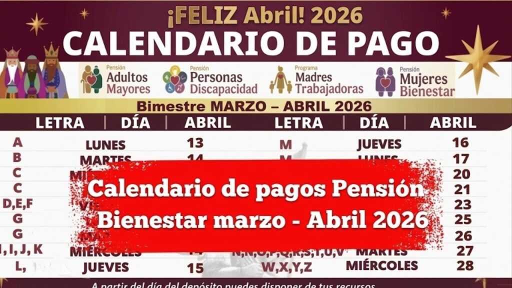 Calendario de pagos Pensión Bienestar abril 2026: fecha oficial para adultos mayores