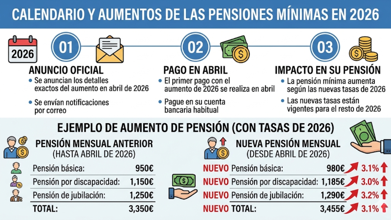 Calendario y aumentos de las pensiones mínimas en 2026
